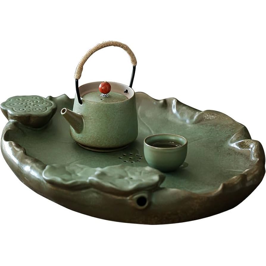 Amazon.com | 家用陶瓷茶盘大号窑变创意中式干泡茶台功夫茶具
